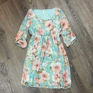 Pink Blush Scoop Neck 3/4 Sleeve Chiffon Floral Maternity Dress Size S